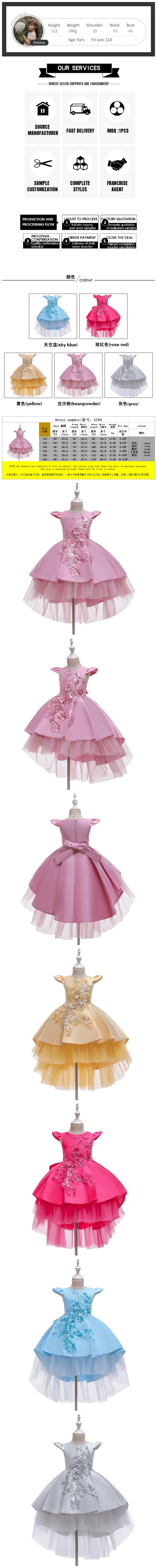 Children Clothes Embroider Kids Ball Gowns High Quality Apparel Tailing Flower Girl Dress