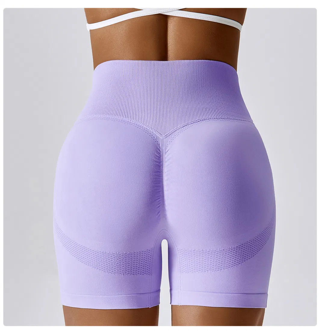 Girls Seamless Yoga Shorts High Elastic Dry Faster Peach HIPS Fitness Pants High Waist Tight Running Shorts