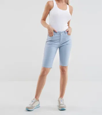 Damen-Baumwoll-Elastan-Farbe, heller Twill-Stoff, stückgefärbt, Sommer, gut verkaufende, schmal geschnittene Damen-Bermudas-Shorts