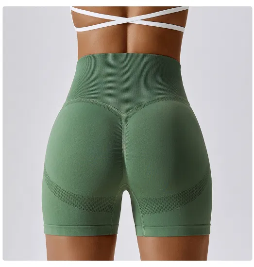 Nahtlose Yoga-Shorts für Mädchen, hochelastisch, trocknet schneller, pfirsichfarbene HIPS-Fitnesshose, hohe Taille, enge Laufshorts