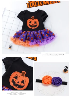 Baby Mädchen Halloween Kürbis Bodys Tutu Spitzenrock mit Stirnband Esg16387