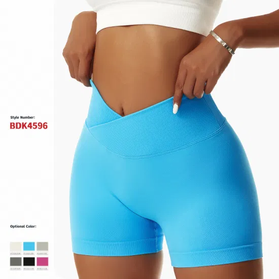 Bdk4596 Frauen Hip Lifting Elastic Cross Waist Laufen Fitness Yoga Shorts Enge nahtlose Sportshorts